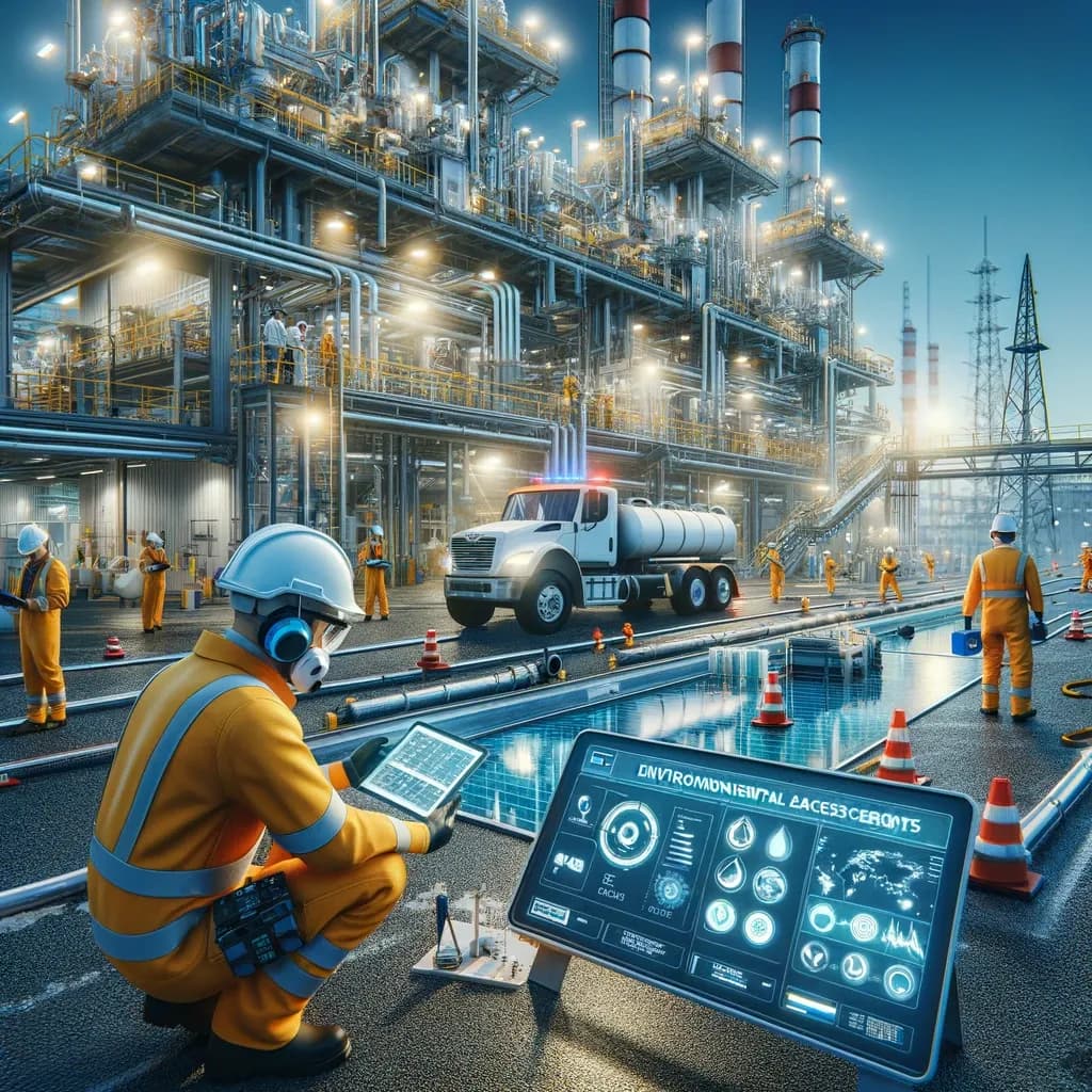 Refinaria processando petróleo bruto em produtos derivados, ilustrando o vocabulário de refining em aula de inglês