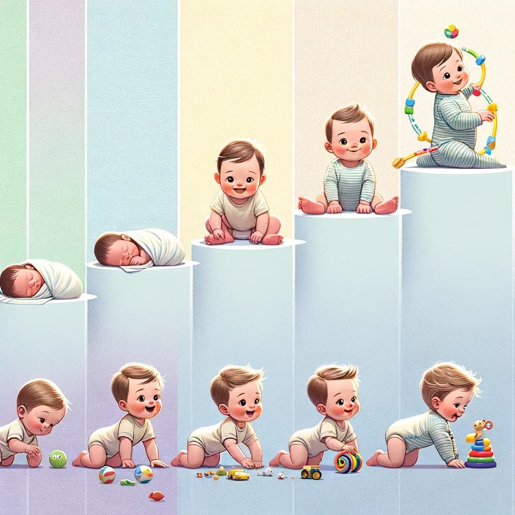 Bebê em diferentes momentos do desenvolvimento, ilustrando as fases newborn, infant e toddler descritas na leitura em inglês.