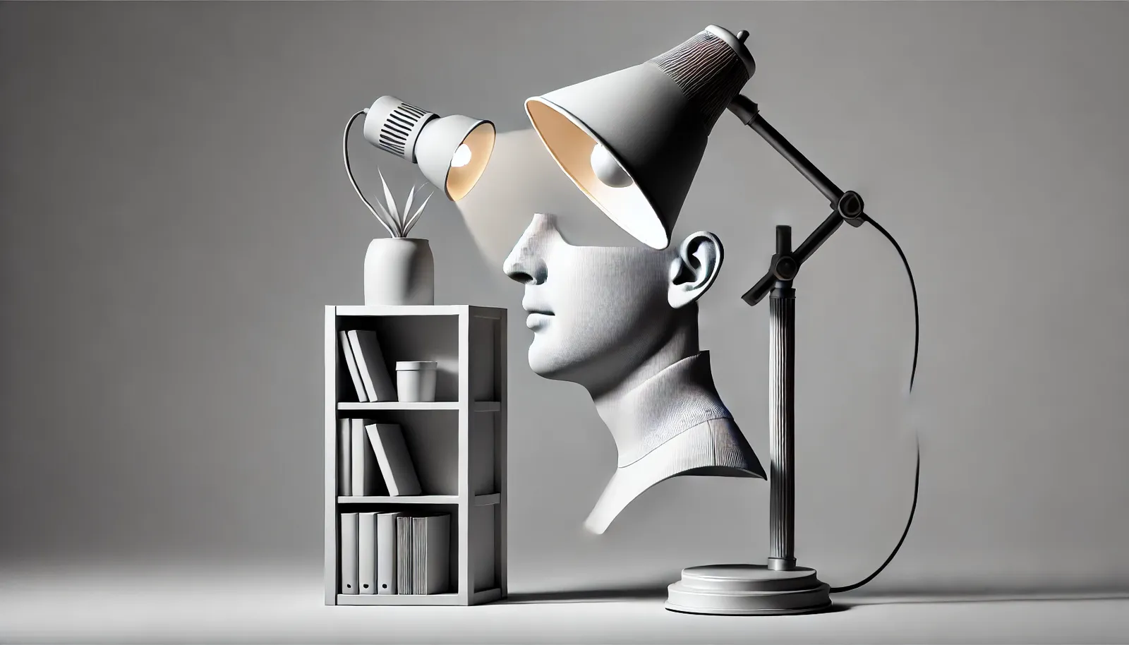 Imagem minimalista em preto e branco representando uma figura humana transformada em objeto, ilustrando visualmente o conceito de pronomes de objeto para o ensino de inglês executivo no Lingualize.