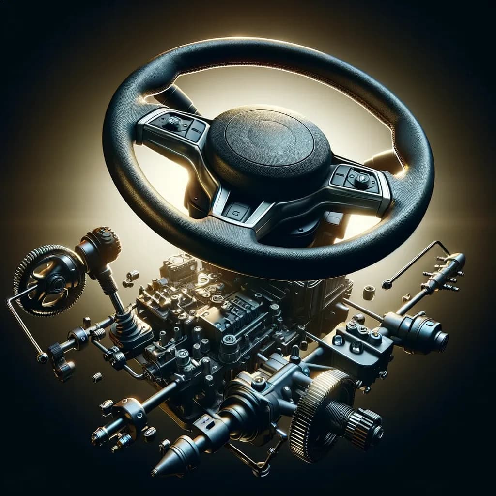 Sistema de direção (steering system), que permite ao motorista guiar o veículo.