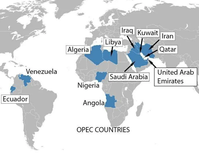 Imagem sobre a criação da OPEP em Bagdá, em 1960, fundada com a Venezuela entre os países membros