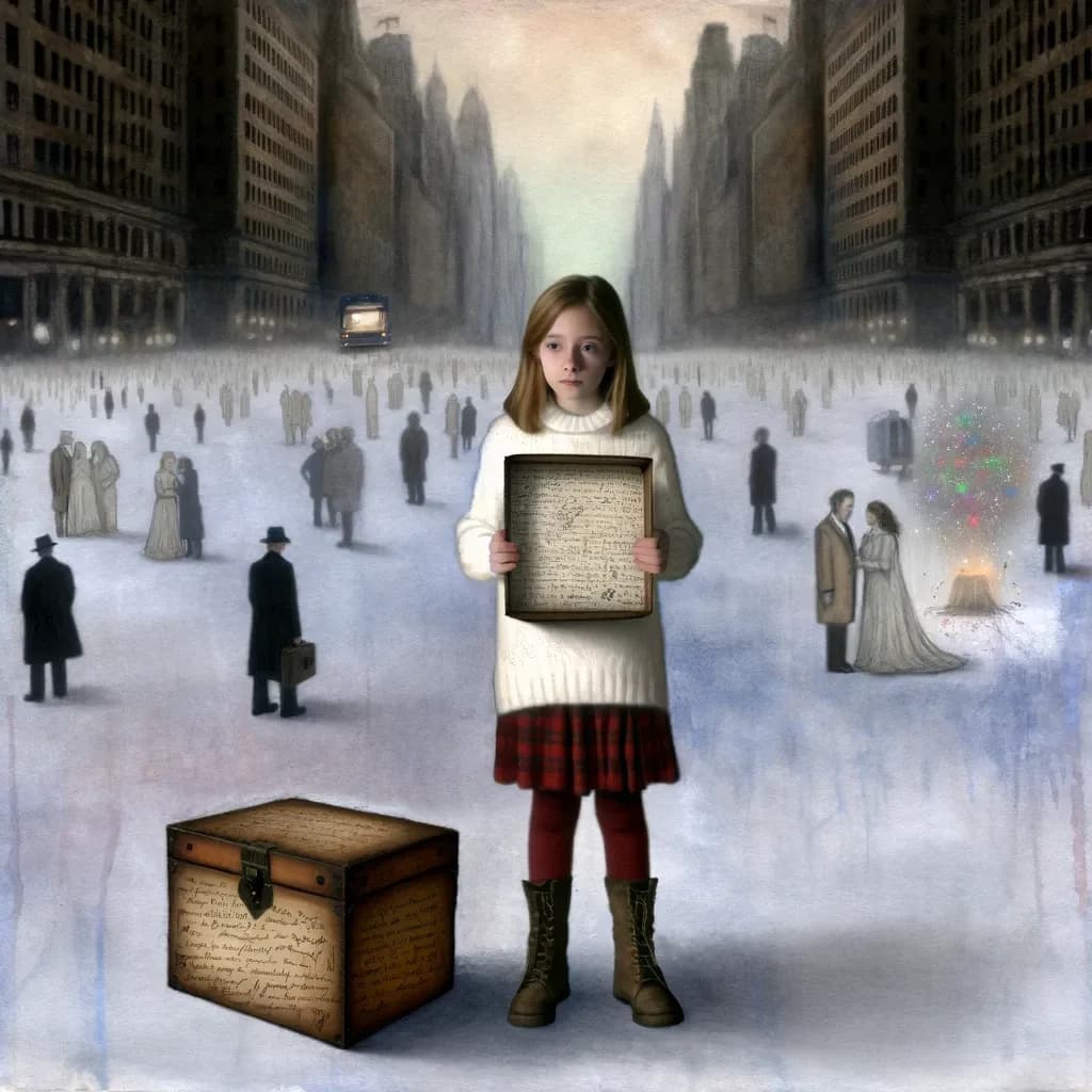 Ilustração de uma caixa misteriosa encontrada na cidade, tema da história da Emily.