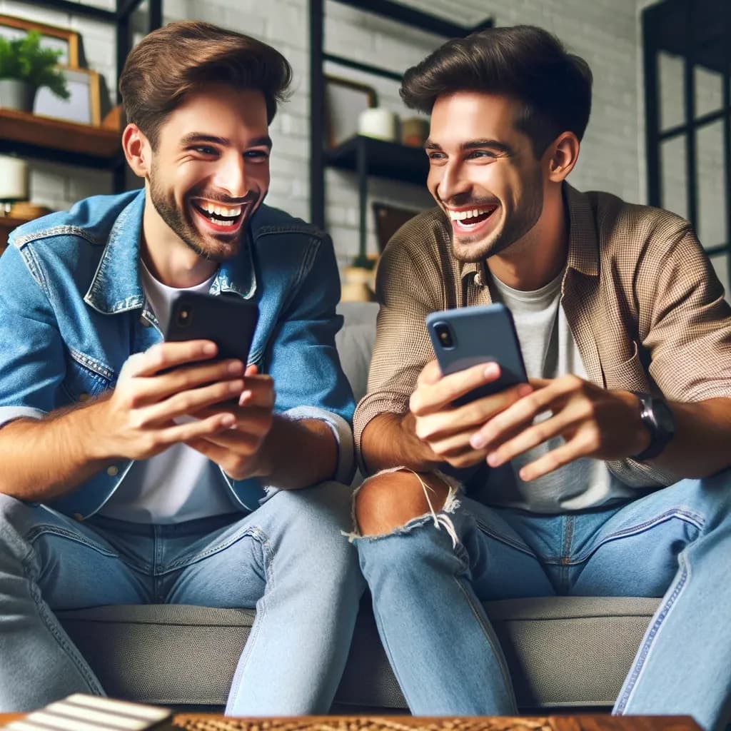 Dois amigos conversando e se conectando pelo aplicativo Instagram no celular