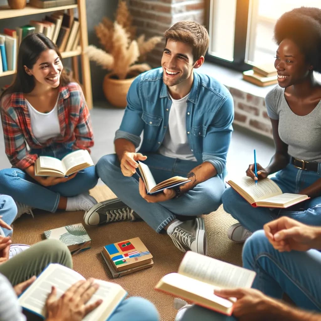 Grupo de intercâmbio de idiomas praticando um novo idioma juntos
