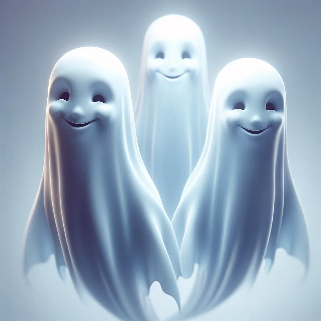 Ilustração de fantasmas simpáticos e sorridentes que cuidam do mágico País das Maravilhas do Além