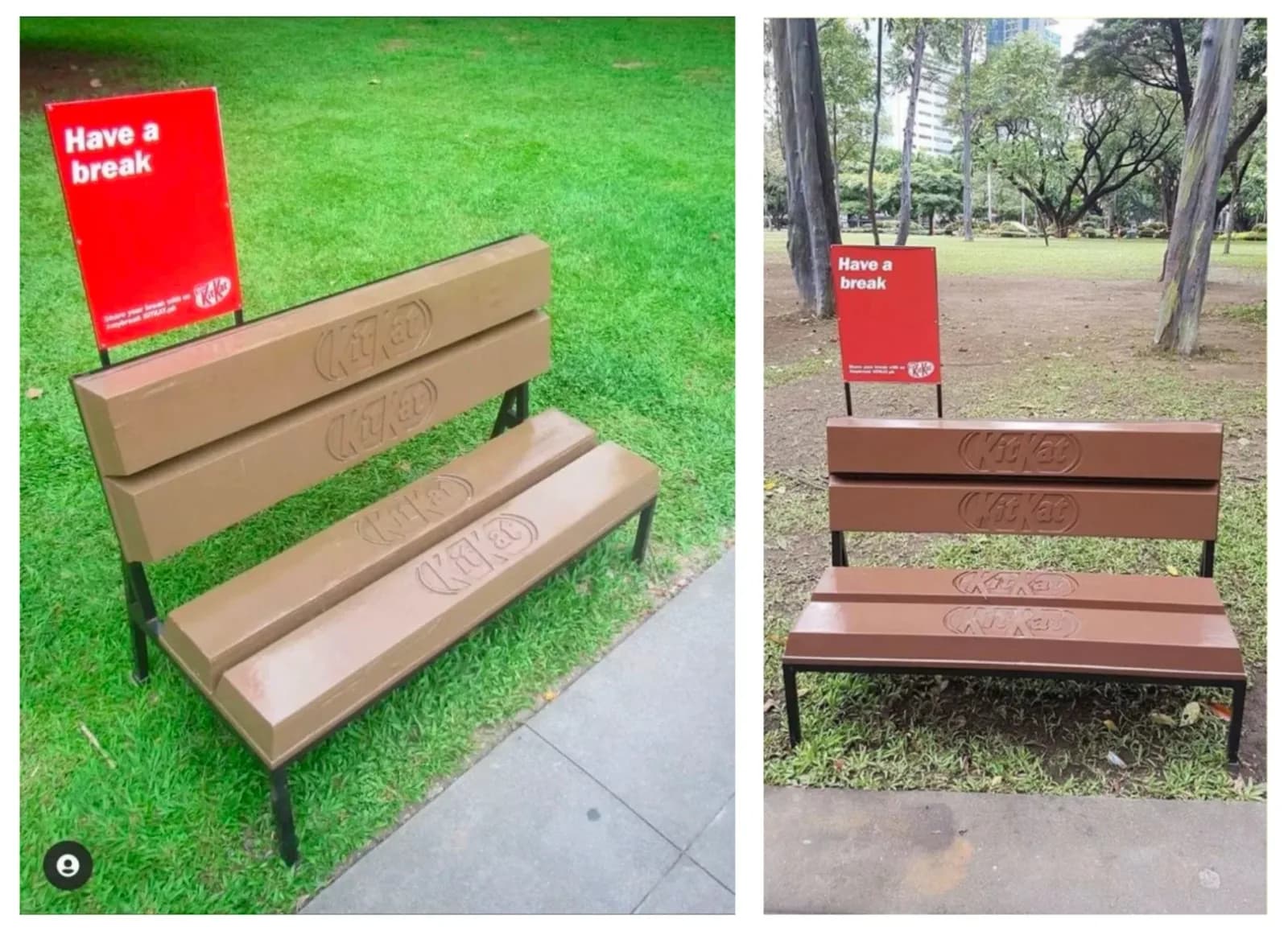 Banco público em forma de barra de chocolate KitKat como marketing de guerrilha
