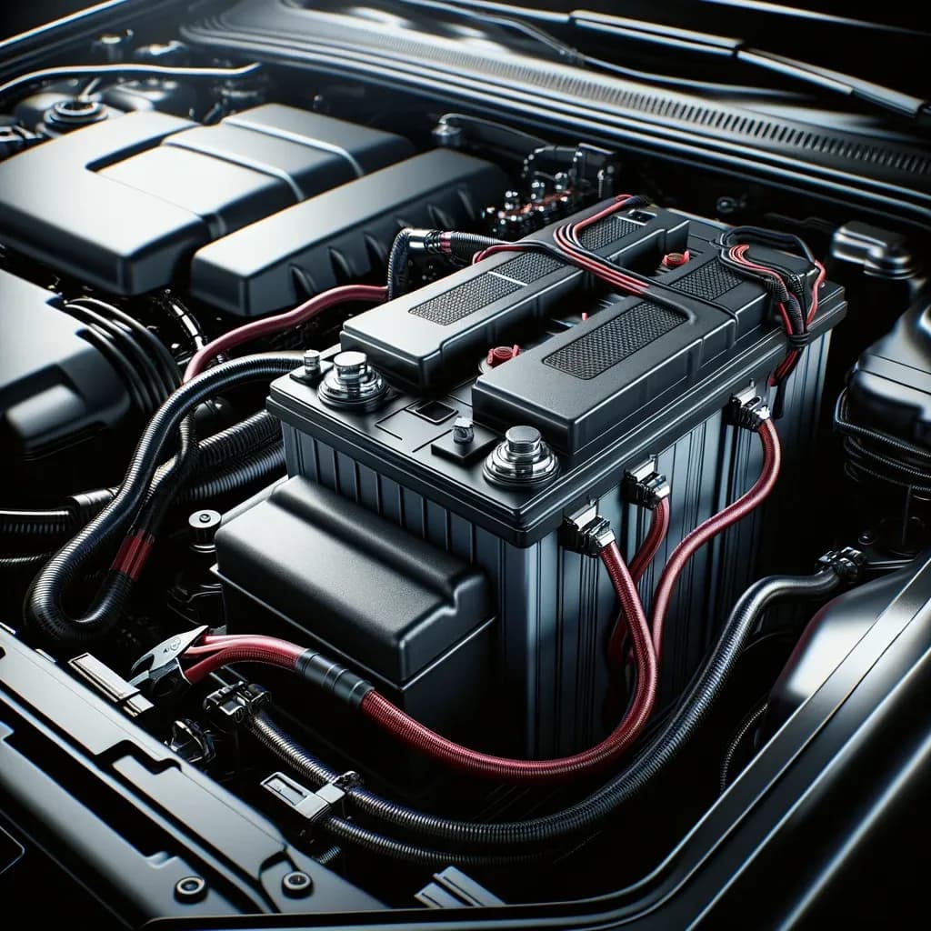Bateria do carro (battery), que alimenta os sistemas elétricos com o motor desligado.