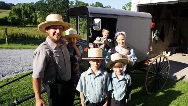 Família Amish em carruagem tradicional, ilustrando o modo de vida simples abordado no texto