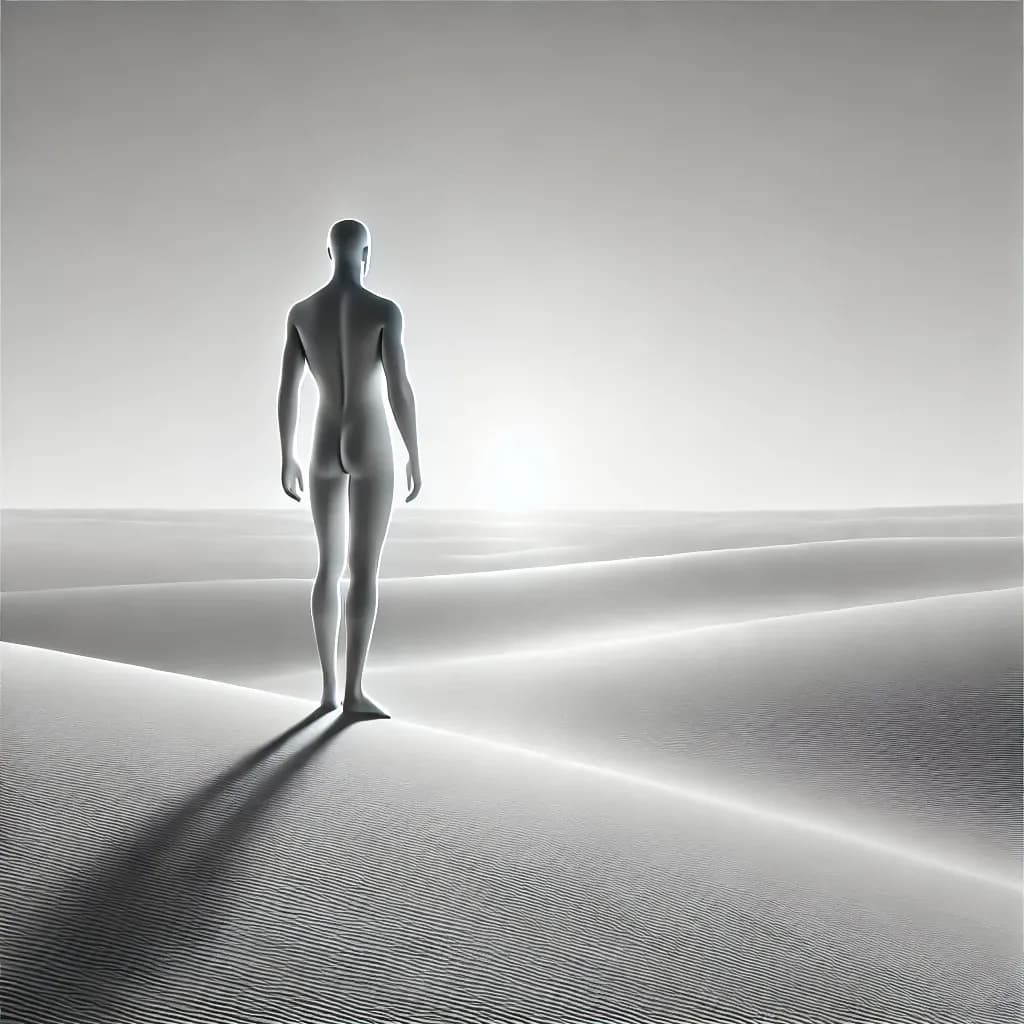 Homem caminhando sozinho no deserto, imagem que simboliza motivação, propósito e perseverança