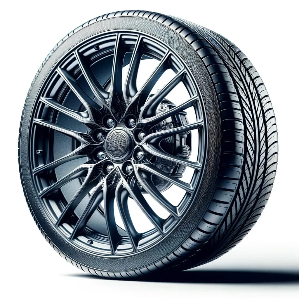 Rodas e pneus (wheels and tires), que sustentam o peso do carro e dão tração na estrada.