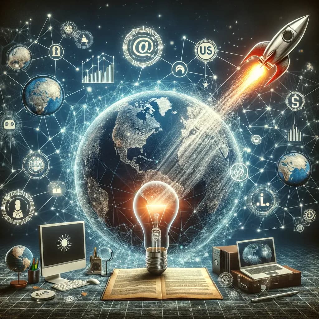 Ilustração da jornada do empreendedor, da ideia inicial ao impacto global