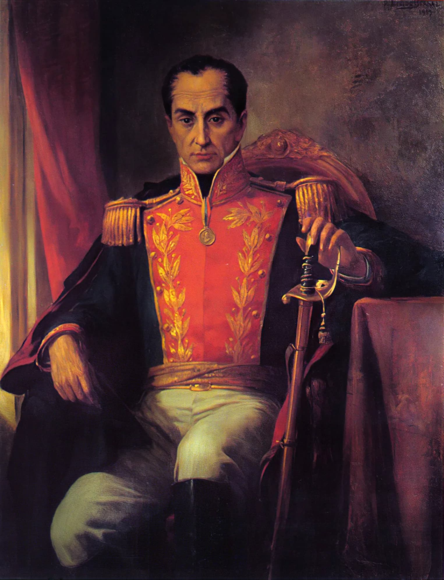 Retrato de Simón Bolívar, líder da independência da Venezuela do domínio colonial espanhol