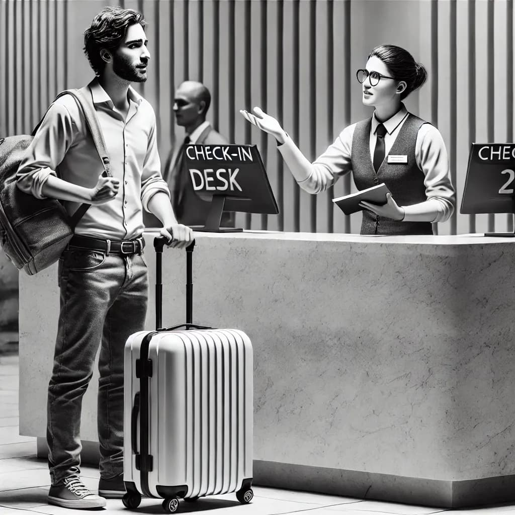 Recepção de hotel, cenário para praticar check-in, café da manhã e pedidos em inglês