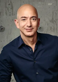 Retrato de Jeff Bezos, fundador da Amazon, citado no texto em inglês sobre gigantes da tecnologia