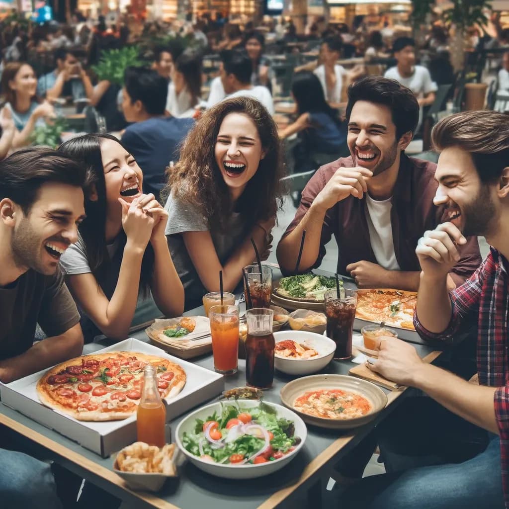 Amigos se divertindo juntos em um dia de lazer no shopping