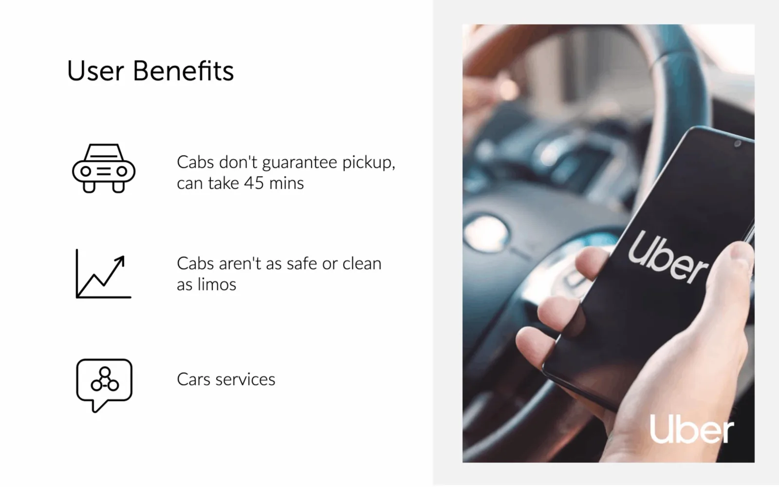 Slide do pitch deck do case Uber sobre escalar um marketplace de dois lados