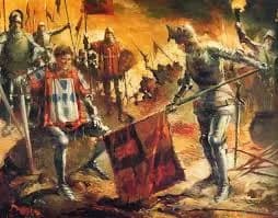 Cena da Batalha de Aljubarrota (1385), vitória portuguesa sobre um exército espanhol numeroso