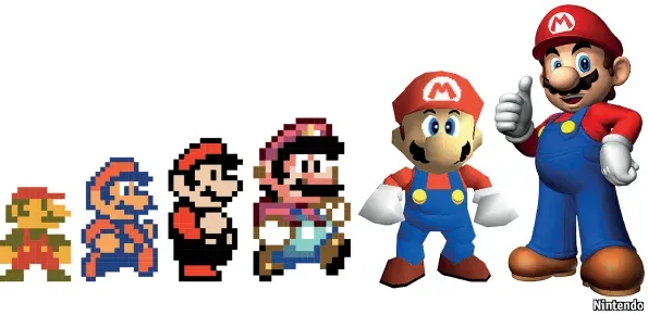 Evolução visual do personagem Mario ao longo dos anos