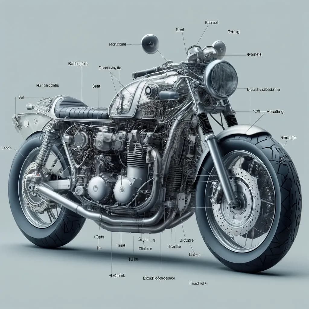 Motocicleta completa com suas partes principais, usada para ensinar o vocabulário da moto em inglês
