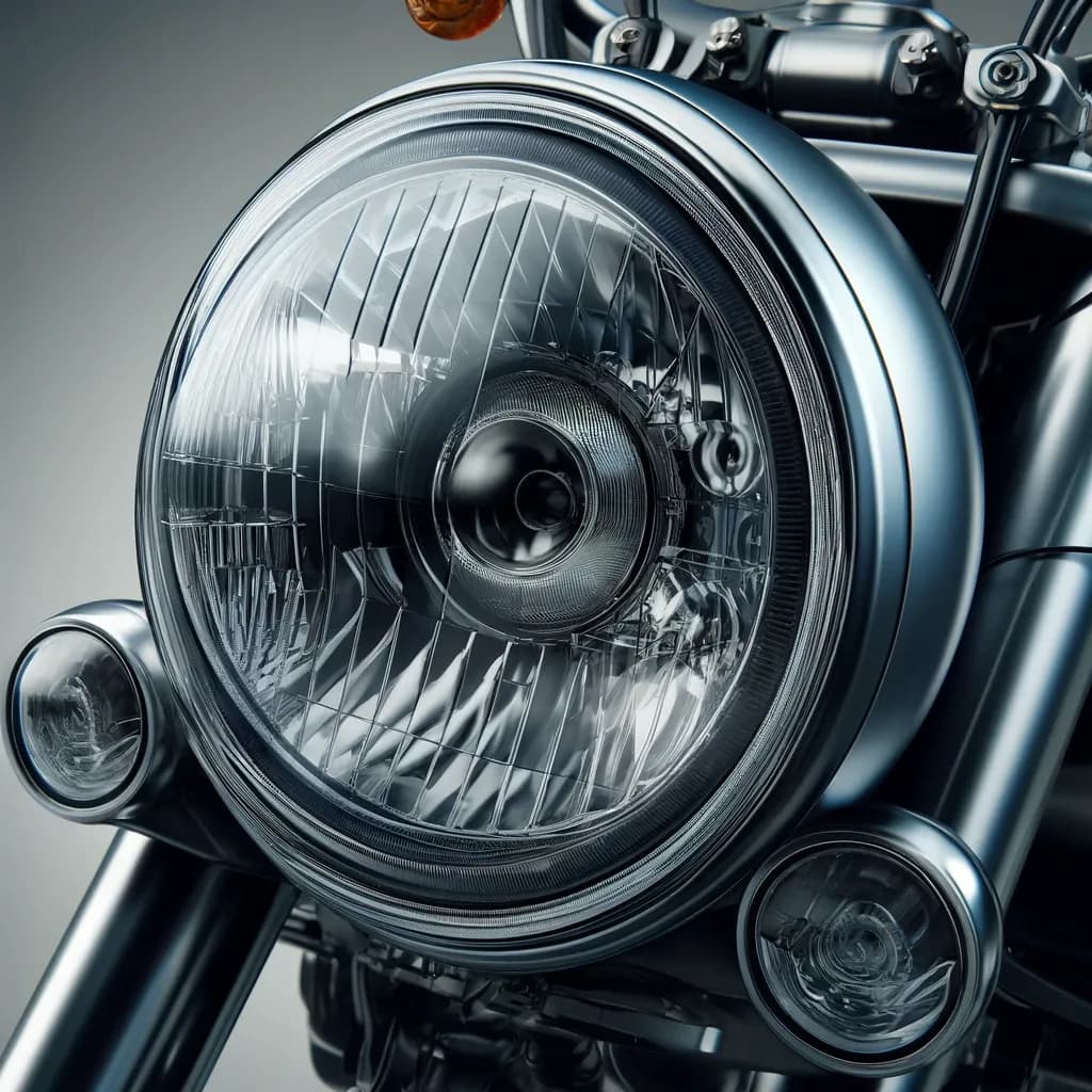Farol dianteiro de uma motocicleta que ilumina a estrada à noite, ilustrando a palavra headlight em inglês