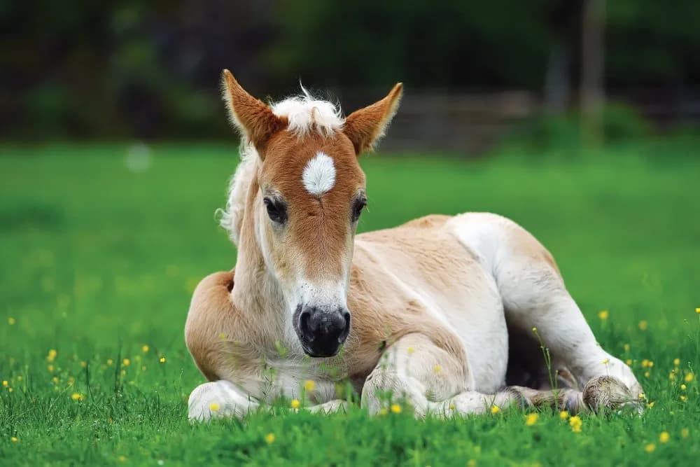Potro recém-nascido (foal) na fazenda