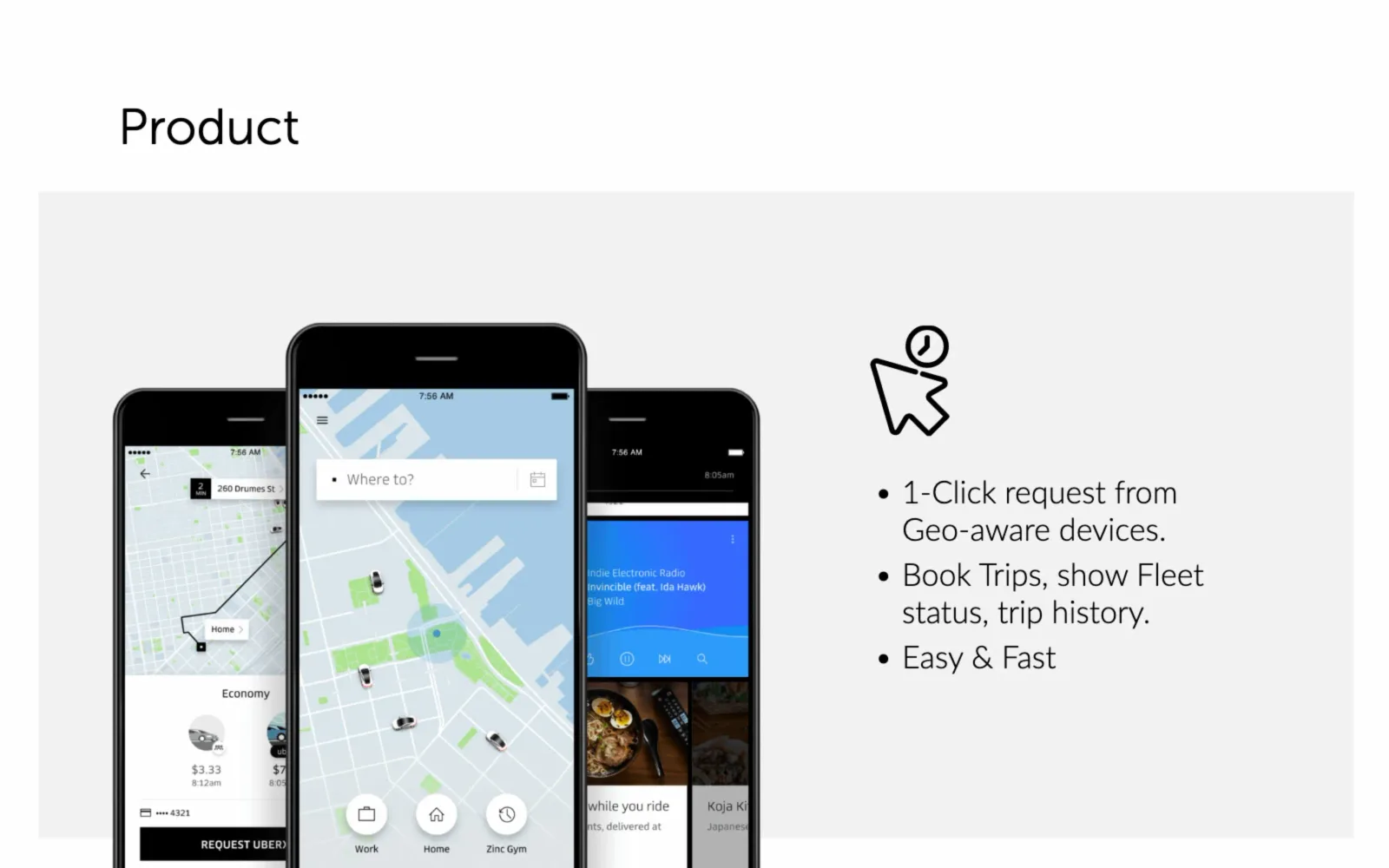 Slide do pitch deck do case Uber sobre escalar um marketplace de dois lados