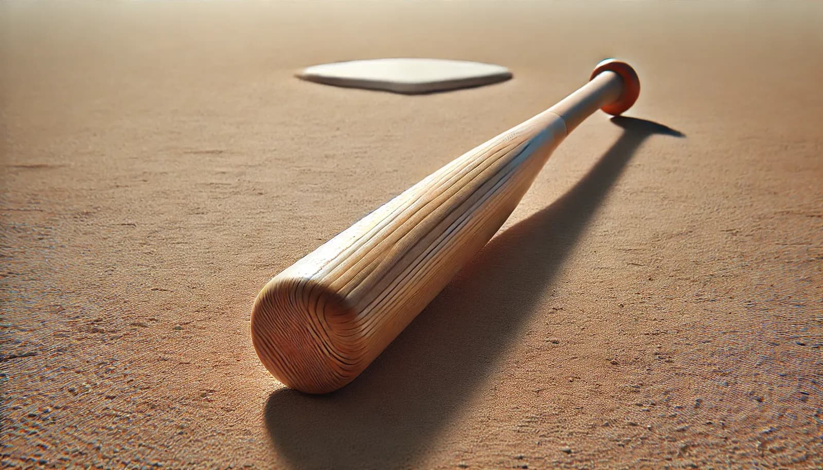 Imagem minimalista e hiper-realista de um taco de beisebol sobre um campo, destacando a textura do material e o cabo robusto. Ideal para conteúdo de inglês executivo e comunicação na Lingualize.