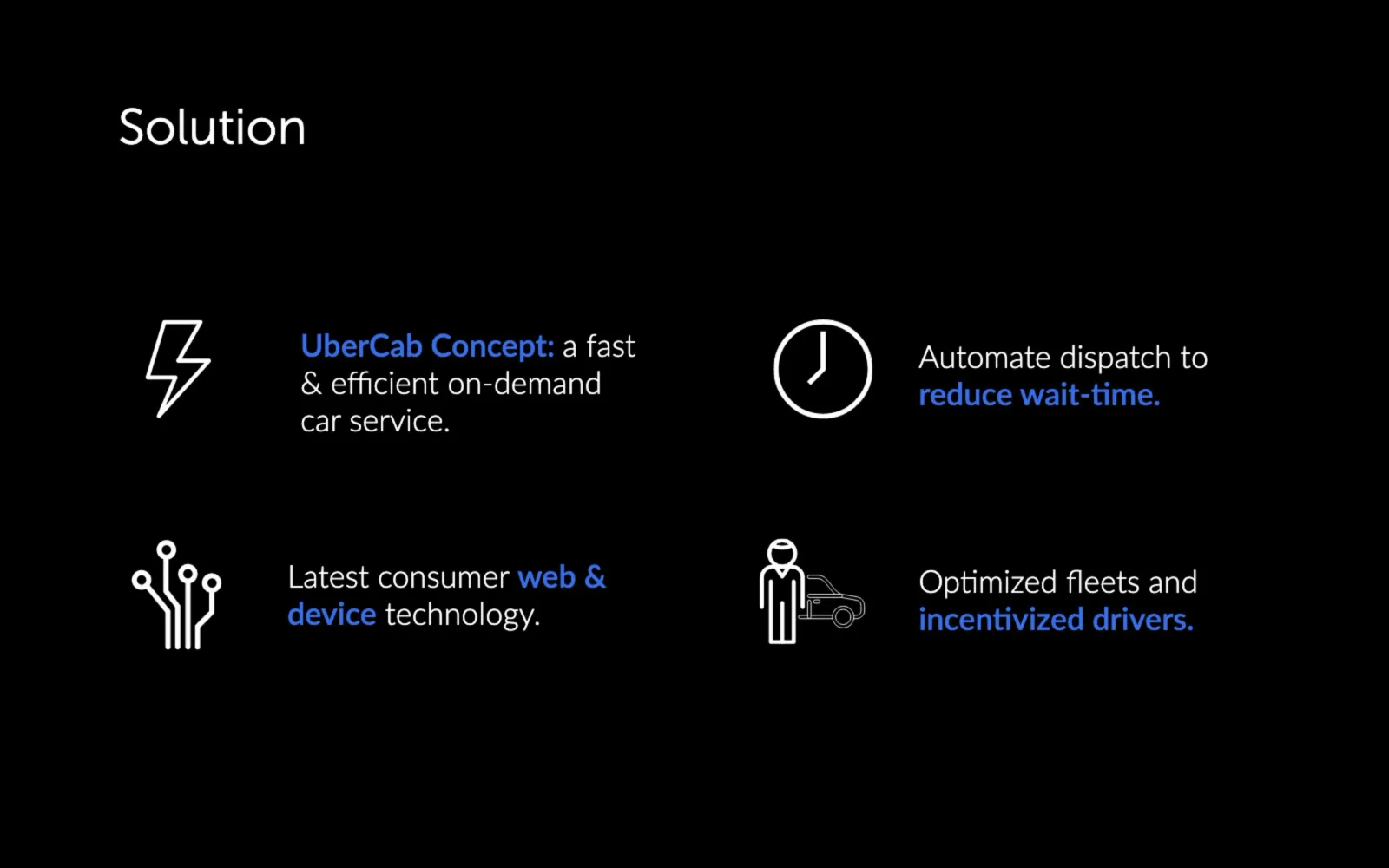 Slide do pitch deck do case Uber sobre escalar um marketplace de dois lados