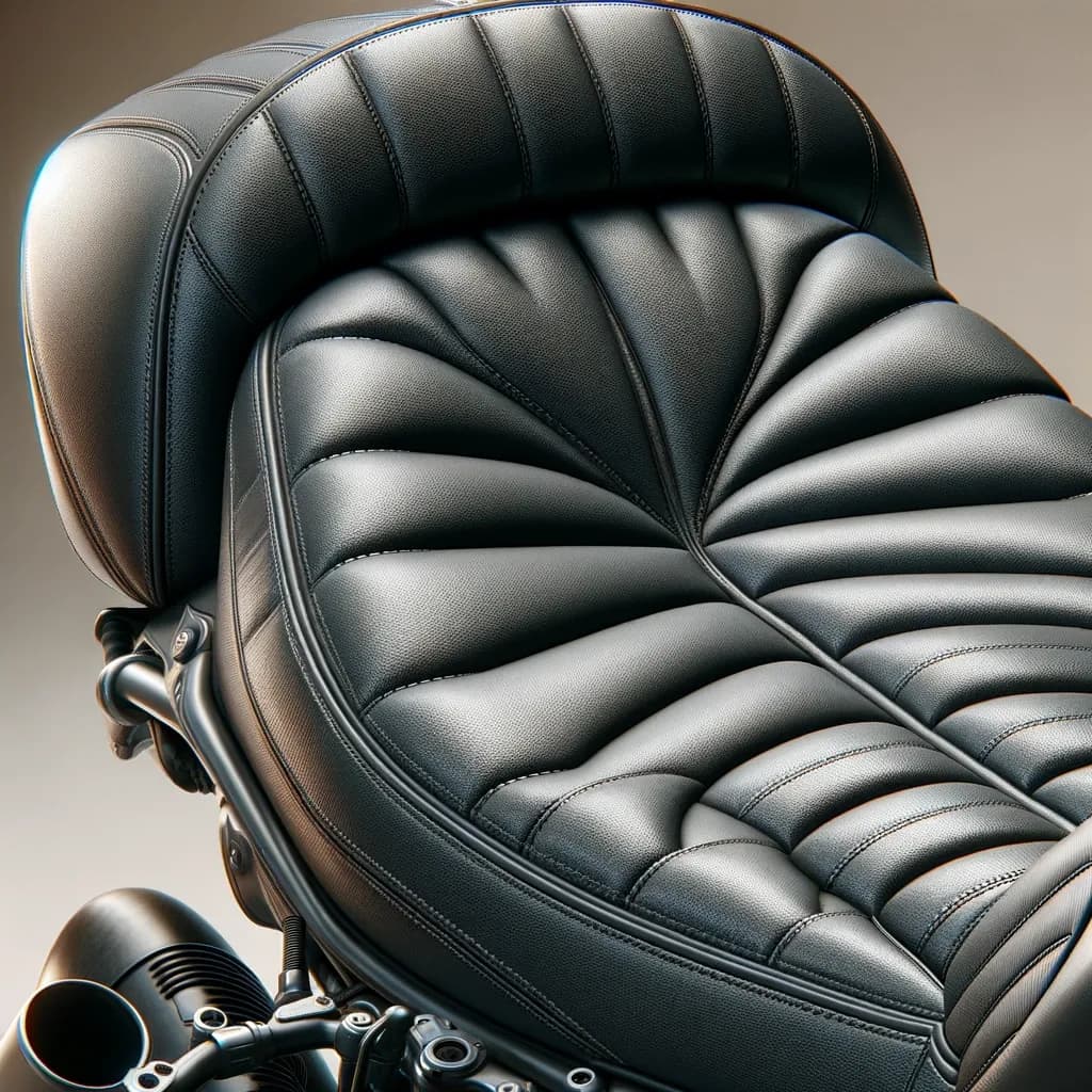 Banco de couro de uma motocicleta, onde o piloto senta, ilustrando a palavra seat em inglês