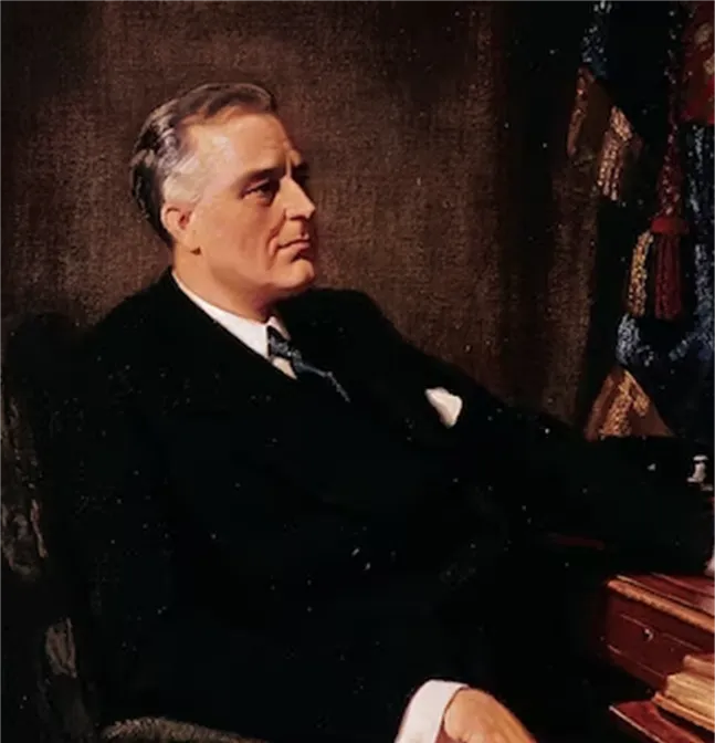 Imagem de Franklin Delano Roosevelt, utilizada em uma aula de inglês da Lingualize para praticar was e were, conectando história e aprendizado do passado