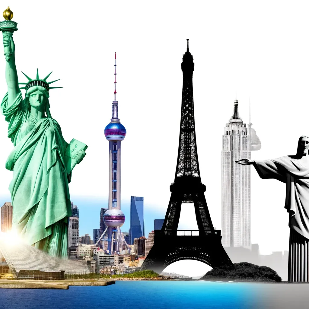 Colagem de cidades globais ilustrando o uso de superlativos em inglês