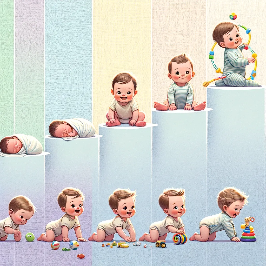 Bebê em diferentes momentos do desenvolvimento, ilustrando as fases newborn, infant e toddler descritas na leitura em inglês.