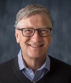 Retrato de Bill Gates, fundador da Microsoft, citado na leitura em inglês sobre tecnologia