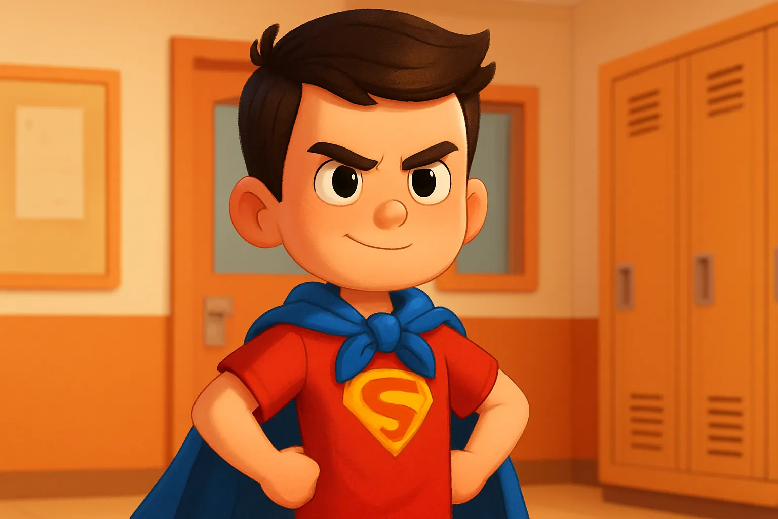 Colega corajoso (brave) ilustrando o adjetivo no exemplo em inglês