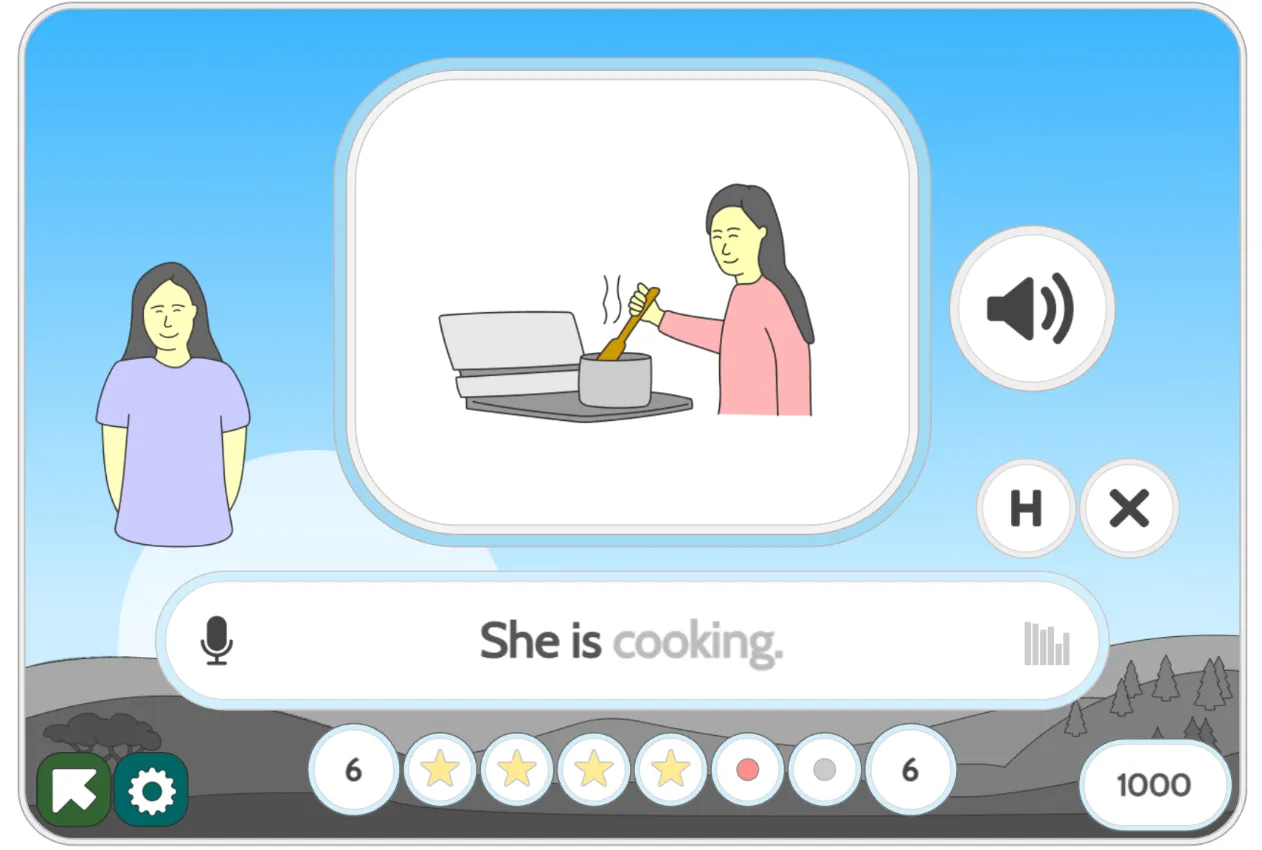 Atividade ilustrada para praticar a fala no presente contínuo em inglês