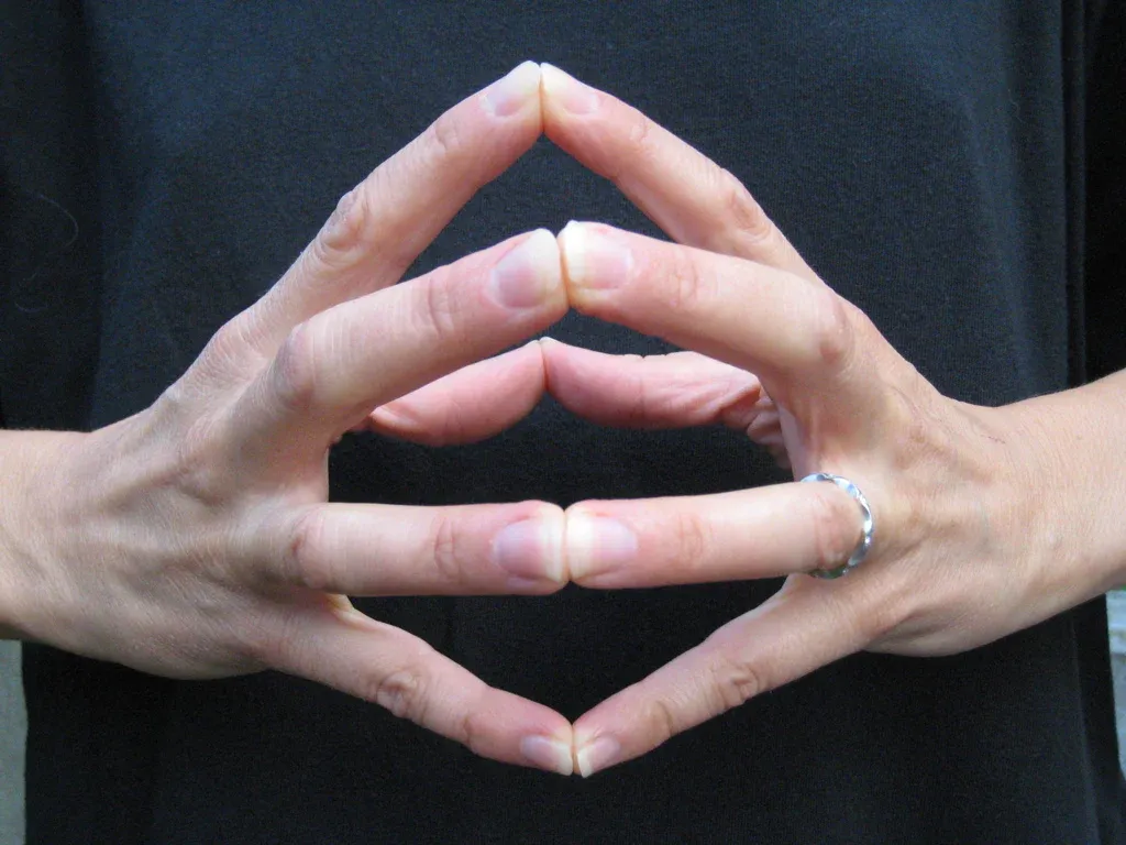 Mãos demonstrando o Hakini Mudra, usado para foco, memória e concentração