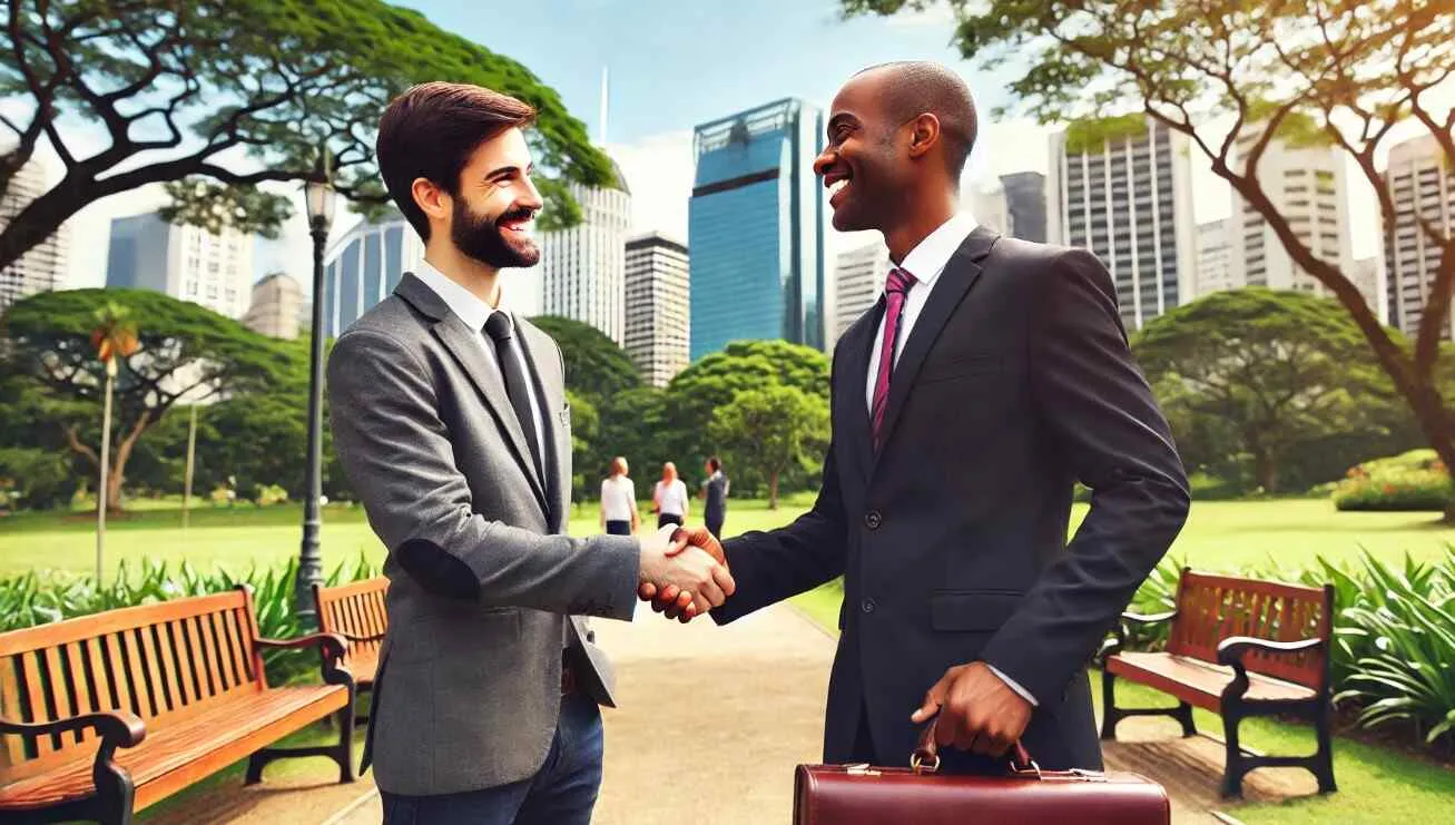 Pessoas usando diferentes saudações em inglês, como Hello, Hi e Hey, em contextos sociais variados.