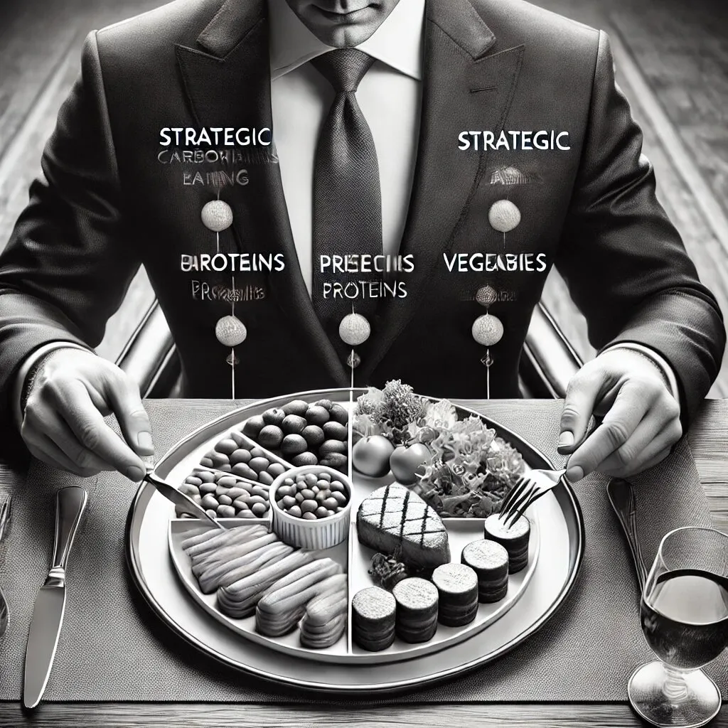 Prato com proteínas, carboidratos e vegetais balanceados, representando a estratégia alimentar para emagrecer com controle de macronutrientes