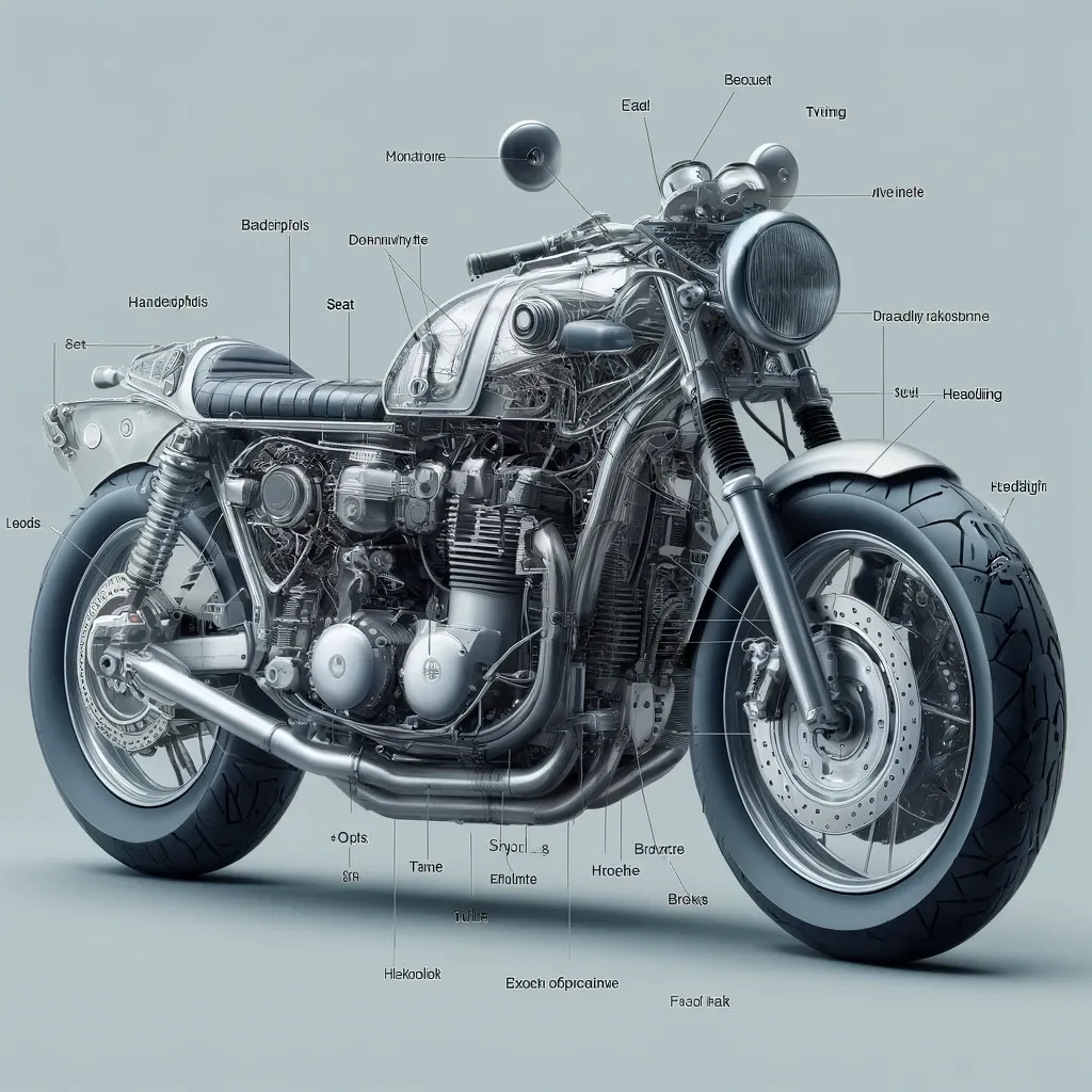 Motocicleta completa com suas partes principais, usada para ensinar o vocabulário da moto em inglês