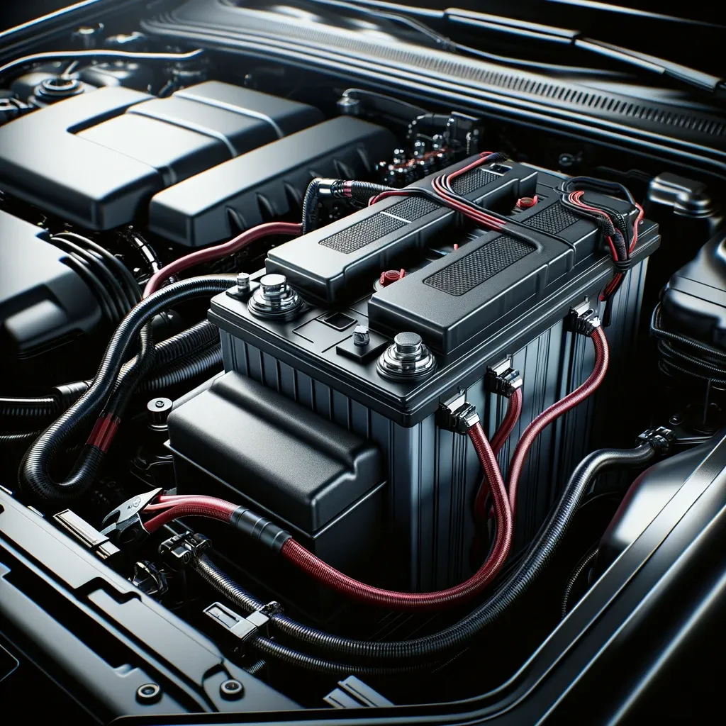 Bateria do carro (battery), que alimenta os sistemas elétricos com o motor desligado.