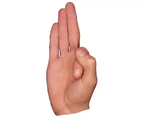 Mãos demonstrando o Vayu Mudra, usado para reduzir a ansiedade e a inquietação