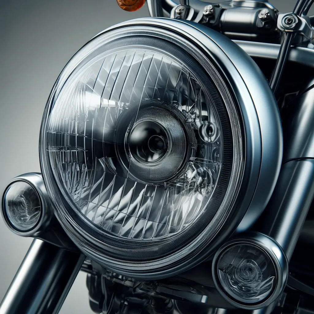Farol dianteiro de uma motocicleta que ilumina a estrada à noite, ilustrando a palavra headlight em inglês