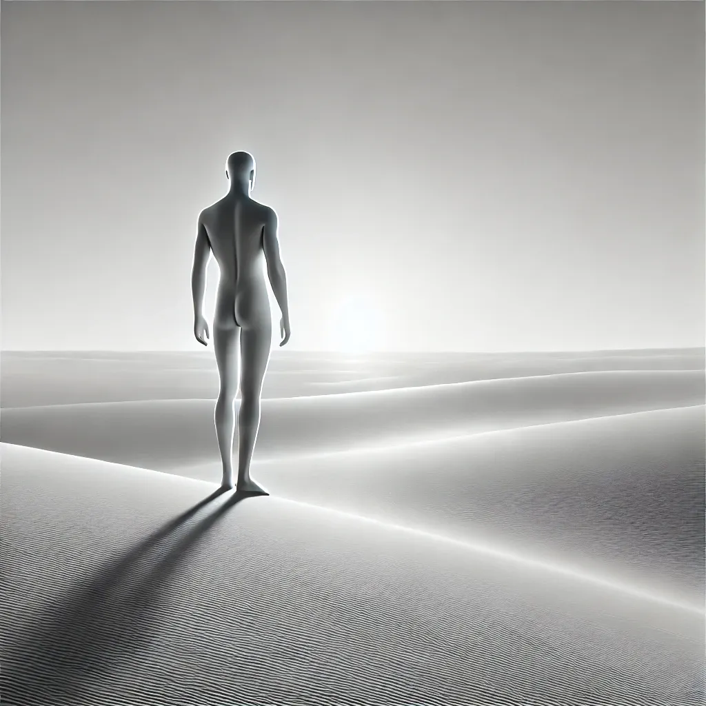 Homem caminhando sozinho no deserto, imagem que simboliza motivação, propósito e perseverança