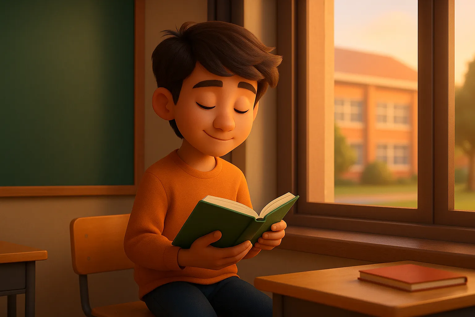 Colega calmo (calm) que fala suavemente, ilustrando o adjetivo em inglês