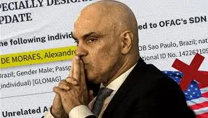 Retrato institucional ligado ao Supremo Tribunal Federal, contexto das sanções discutidas em inglês