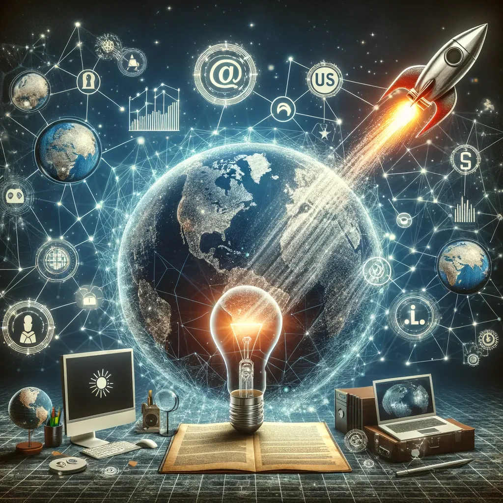 Ilustração da jornada do empreendedor, da ideia inicial ao impacto global