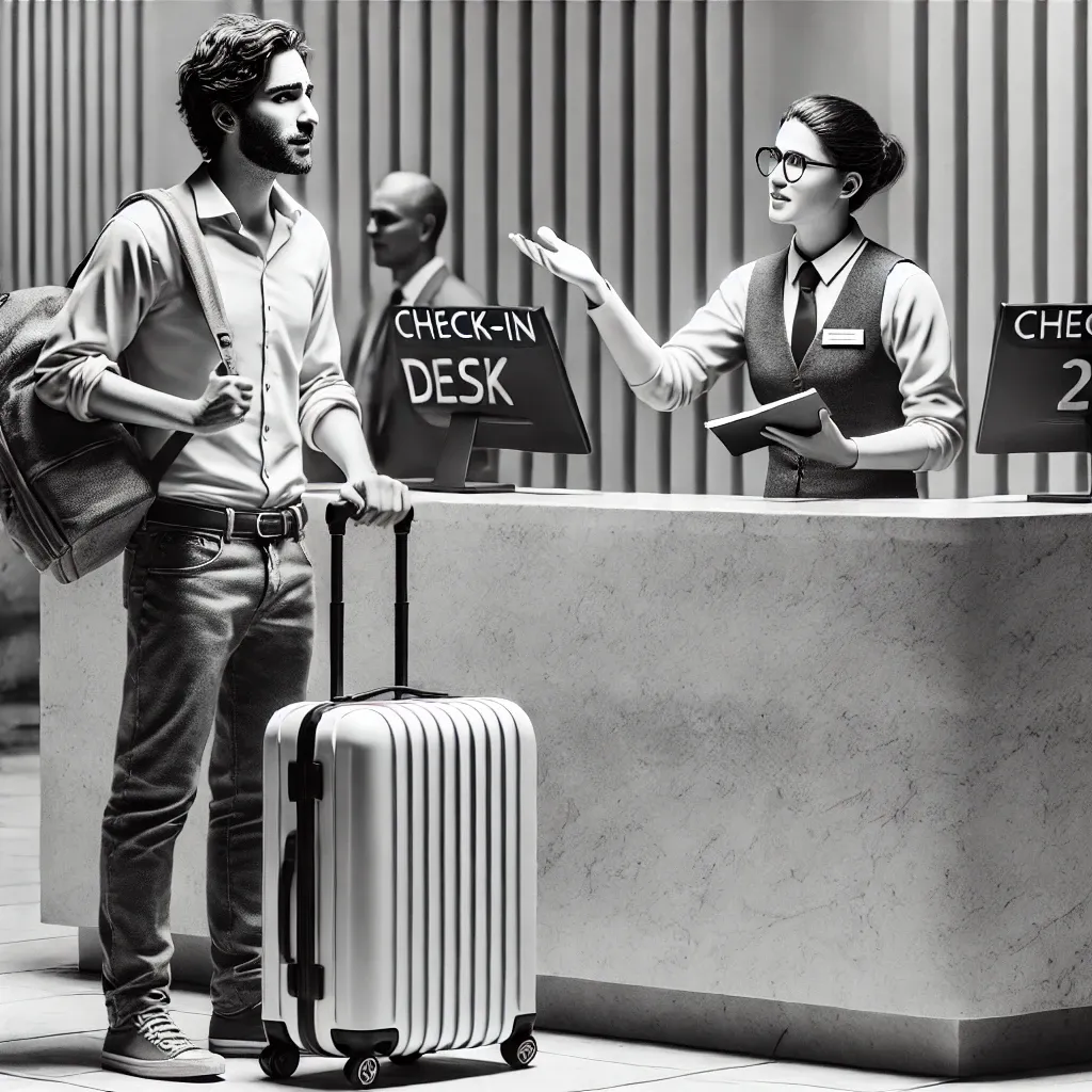 Recepção de hotel, cenário para praticar check-in, café da manhã e pedidos em inglês