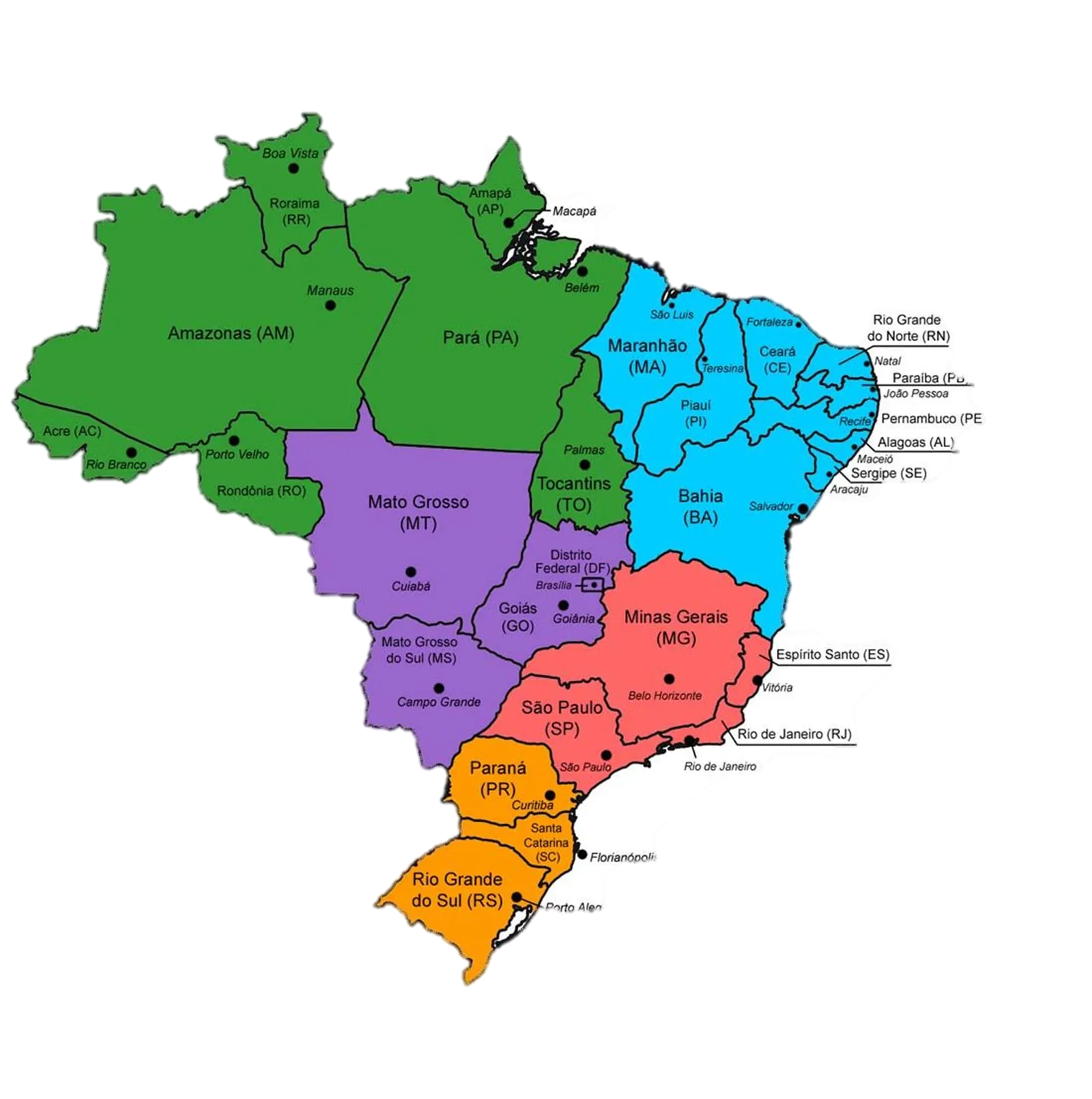 mapa do brasil com estados e capitais