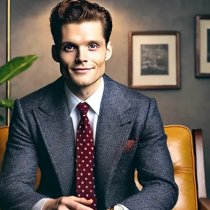 Danny hoje: em forma, de terno e gravata, sorrindo numa poltrona de couro