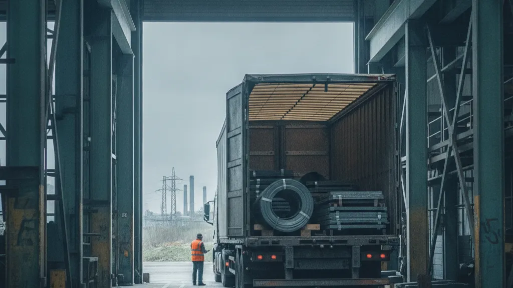 Doca de carregamento vista de dentro do galpão, com carreta posicionada